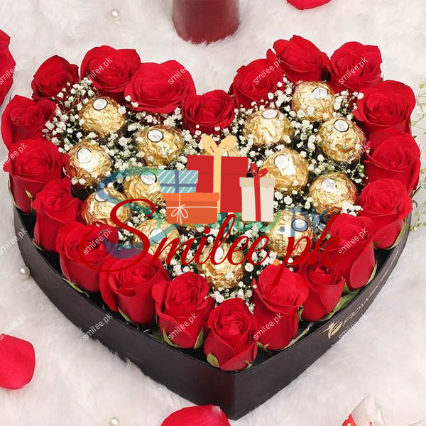 Rocher Cake and Roses - Send Gifts to Pakistan | Same Day Gift Delivery