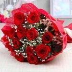 2 dozen roses with gypso