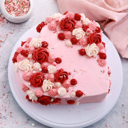 pink theme heart shape cake