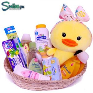 Cute Soft Toy with Baby Care Gift Basket