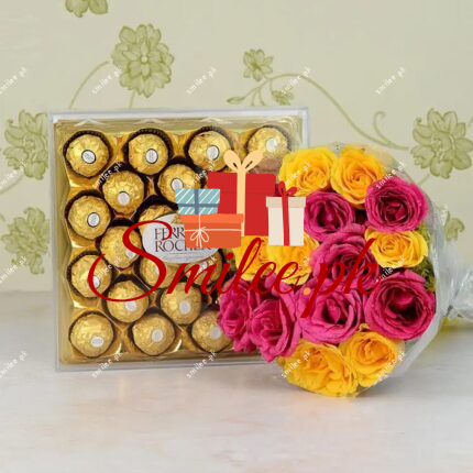 Mix colour roses and rocher