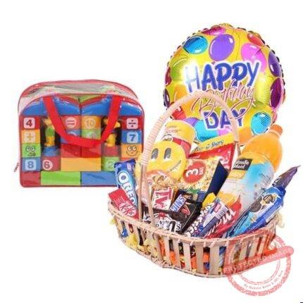 Gourmet Basket with Happy Birthday Balloon - Kids Gift Combos | Smilee
