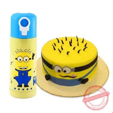 Minion Cake with Minion Water Bottle gift by Kids Combos | Smilee