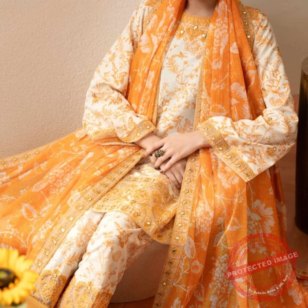 3 Pcs Cream Silk Lawn (Stitched) gift for Eid 3 Pcs Cream Silk Lawn (Stitched) gift for Eid | Smilee