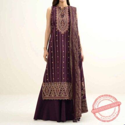 3 Piece Embroidered Jacquard Suit gift for Eid | Smilee