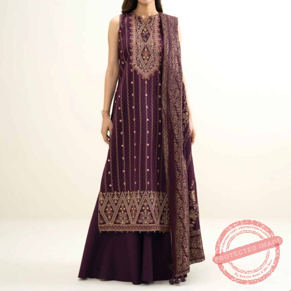 3 Piece Embroidered Jacquard Suit gift for Eid 3 Piece Embroidered Jacquard Suit gift for Eid | Smilee