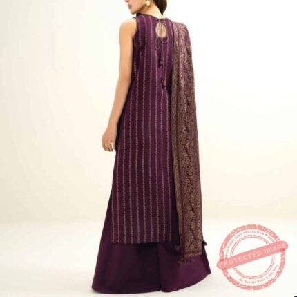 3 Piece Embroidered Jacquard Suit gift for Eid | Smilee