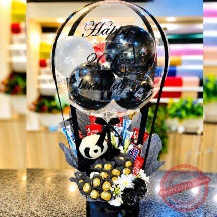 Black Theme Floral Balloon personalised gift for Birthday | Smilee