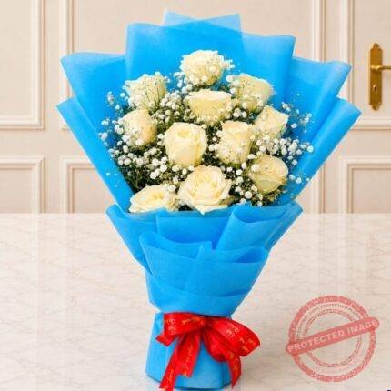 White Imported Flowers with Blue Theme | Smilee