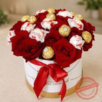 Raffaello with Flowers Round Box chocolate gift for Valentines Day | Smilee