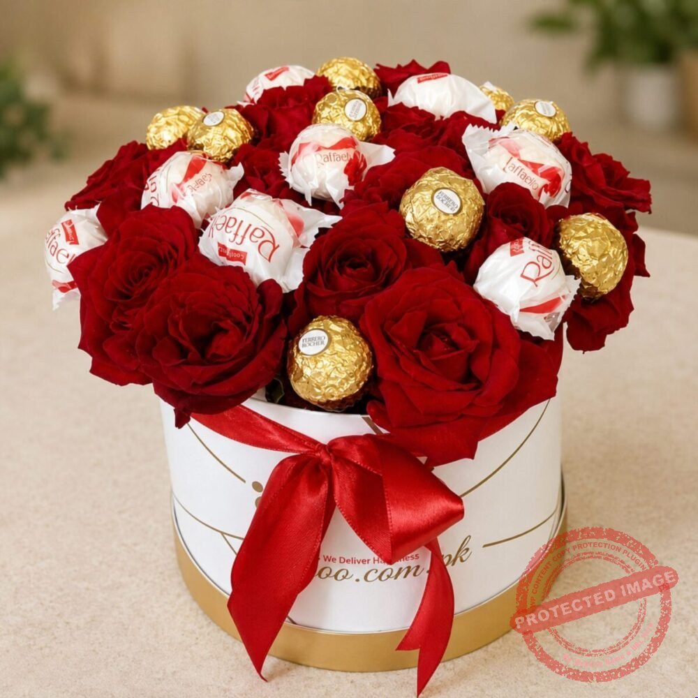 Raffaello with Flowers Round Box chocolate gift for Valentines Day Raffaello with Flowers Round Box chocolate gift for Valentines Day | Smilee