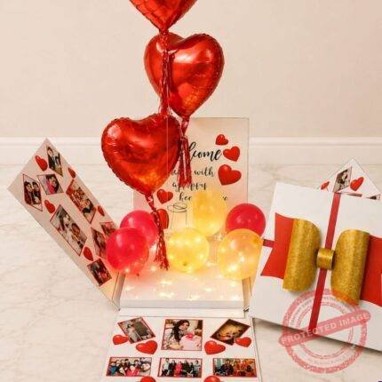 Red Foil Balloons Box personalised gift by Customize Box for Valentines Day