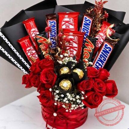 Bucket in Red Theme chocolate gift for Valentines Day | Smilee