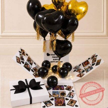 Black Theme Surprise Balloon Box personalised gift for Valentines Day