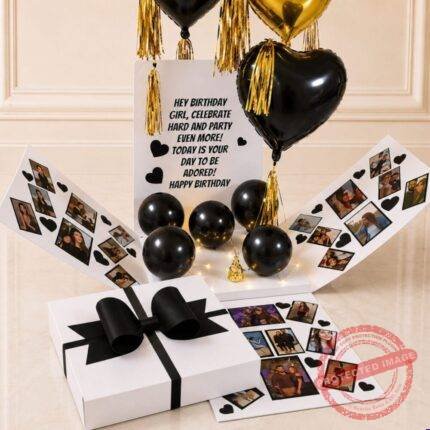Black Theme Surprise Balloon Box personalised gift for Valentines Day