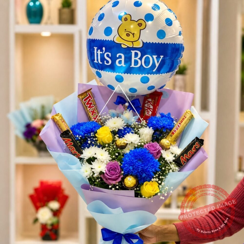 For Baby Boy flower arrangement by Bouquets in Lahore for Congratulations For Baby Boy flower arrangement by Bouquets in Lahore for Congratulations | Smilee