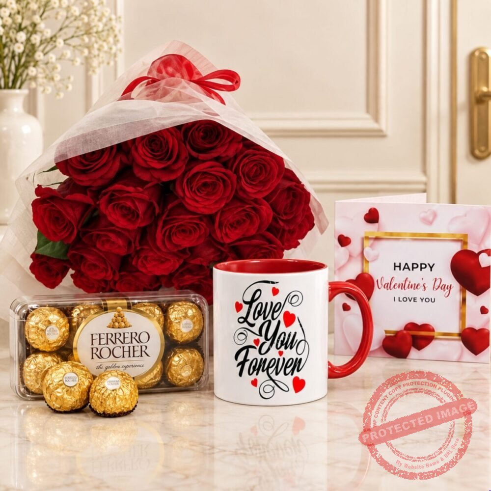 16 Pcs Ferrero Rocher, Roses and Mug gift for Valentines Day 16 Pcs Ferrero Rocher, Roses and Mug gift for Valentines Day | Smilee