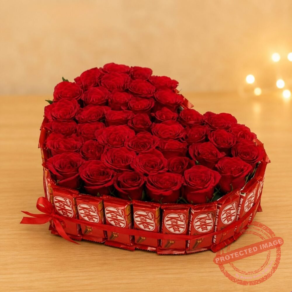 Heart Roses & KitKat Bouquet for Valentines Day Heart Roses & KitKat Bouquet for Valentines Day | Smilee