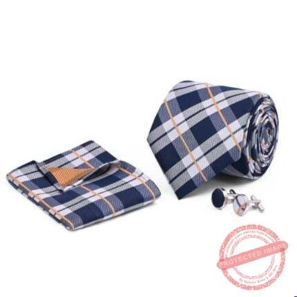Navy Check Cufflink Tie Set gift for Fathers Day | Smilee