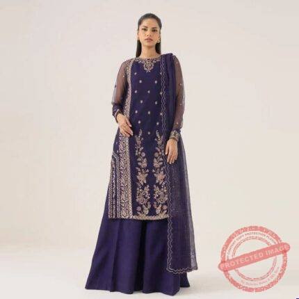 3 Piece Embroidered Net Suit fashion gift for Eid | Smilee