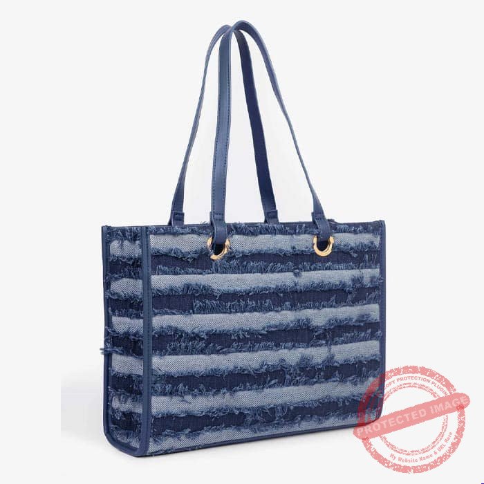 Striped Denim Tote Bag gift by Ladies Hand Bags Striped Denim Tote Bag gift by Ladies Hand Bags | Smilee