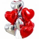Heart Shape Balloons Silver and Red by Balloons & Candles | Smilee