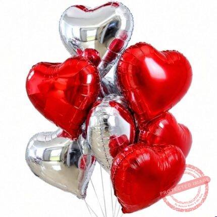 Heart Shape Balloons Silver and Red by Balloons & Candles | Smilee