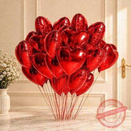 20 Red Heart Shape Foil Balloons teddy bear gift by Balloons & Candles | Smilee