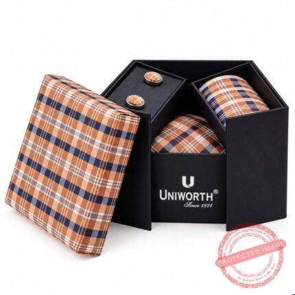 Orange Check Cufflink Tie Set gift by Men’s Accessories | Smilee