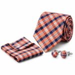 Orange Check Cufflink Tie Set gift by Men’s Accessories | Smilee