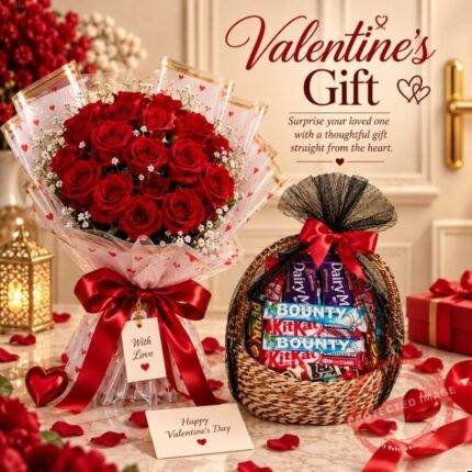 Rose with Chocolate Basket by Valentine’s Day for Valentines Day | Smilee