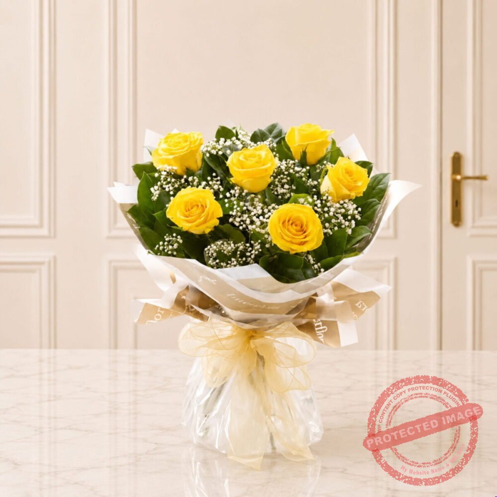 Six Stolen Kisses Yellow flower arrangement in Lahore Six Stolen Kisses Yellow flower arrangement in Lahore | Smilee