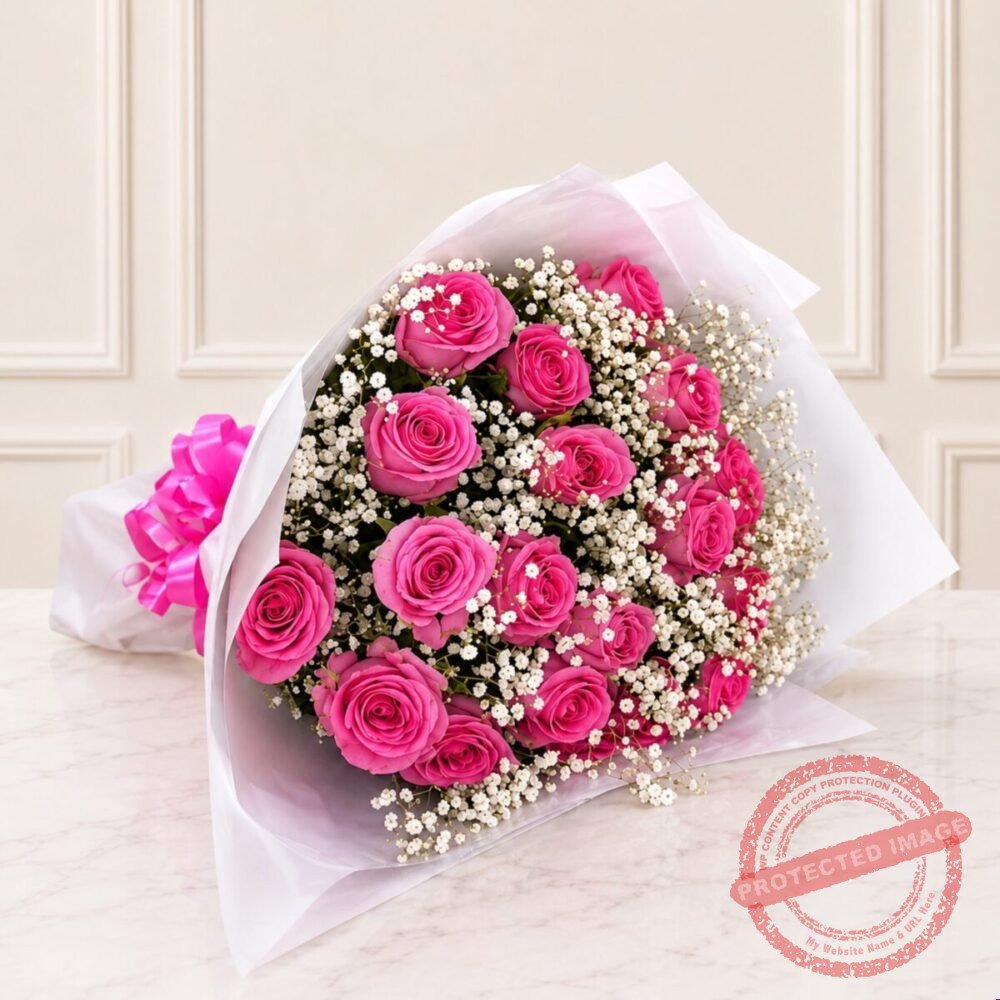 24 Local Pink Roses with Gypsophila in Lahore 24 Local Pink Roses with Gypsophila in Lahore | Smilee