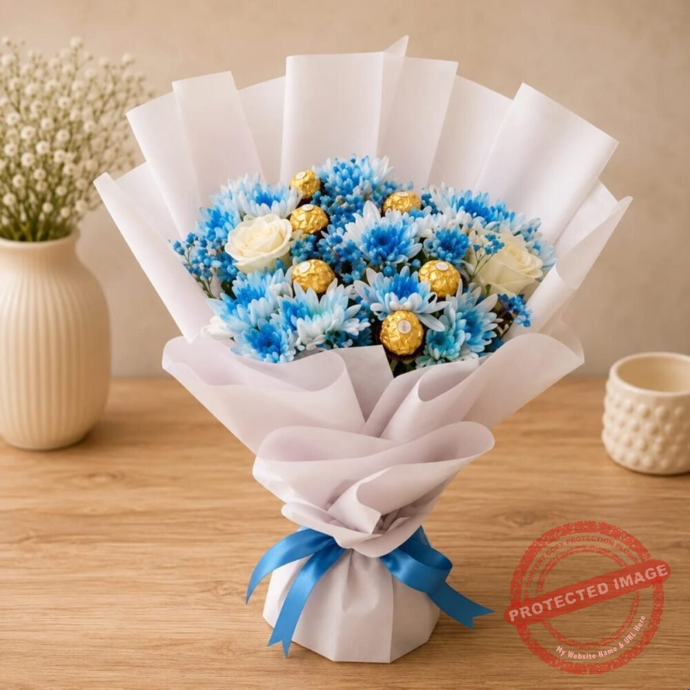 Rocher Bouquet in Blue Theme in Lahore for Sorry Rocher Bouquet in Blue Theme in Lahore for Sorry | Smilee