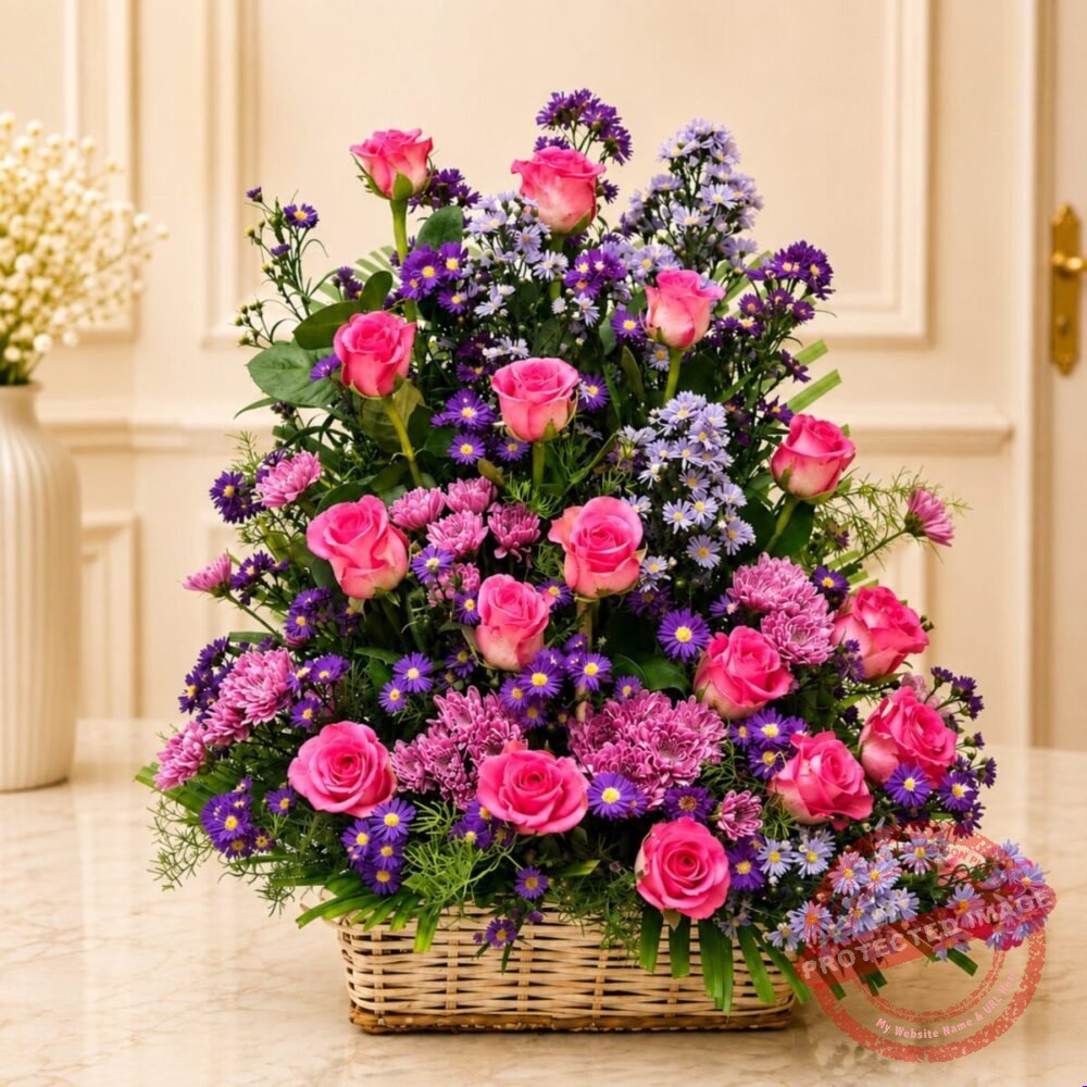 Pink Theme Imported Flowers Basket in Lahore Pink Theme Imported Flowers Basket in Lahore | Smilee