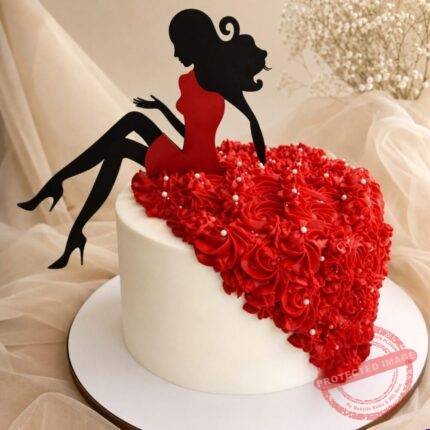 Girl in Red cake by O’Clock in Lahore