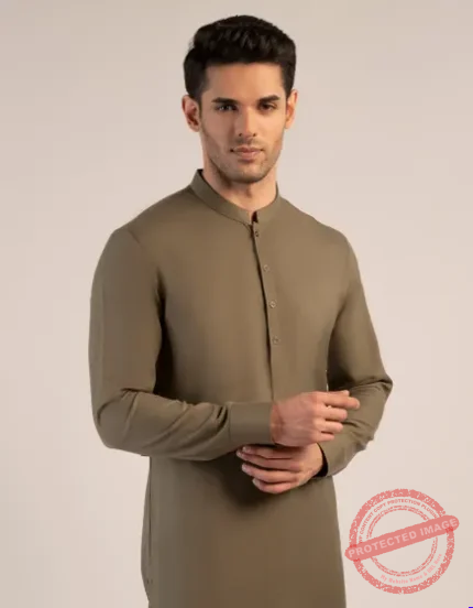 Army Green Blended Unstitched Kameez Shalwar Fabric fashion gift by Father’s Day for Fathers Day | Smilee