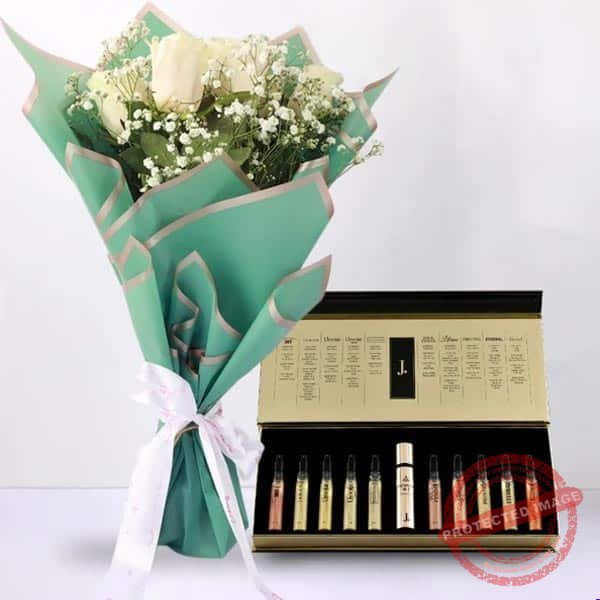 Perfume Set with Beautiful Bouquet for Valentines Day Perfume Set with Beautiful Bouquet for Valentines Day | Smilee