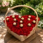Rose and Ferrero Heart Basket | Smilee