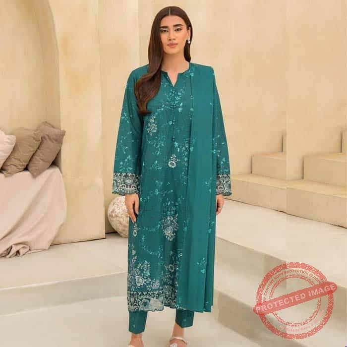 3 Piece Lawn Suit Embroidered (Unstitched) fashion gift for Eid 3 Piece Lawn Suit Embroidered (Unstitched) fashion gift for Eid | Smilee