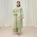 3 Piece Embroidered Cotton Net Suit fashion gift for Eid | Smilee