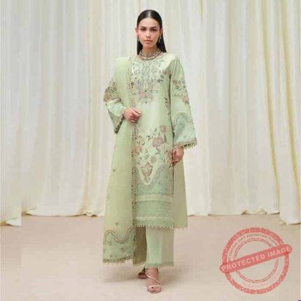 3 Piece Embroidered Cotton Net Suit fashion gift for Eid | Smilee