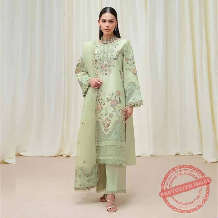 3 Piece Embroidered Cotton Net Suit fashion gift for Eid 3 Piece Embroidered Cotton Net Suit fashion gift for Eid | Smilee
