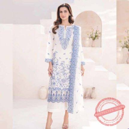 3 Piece Lawn Suit Embroidered (Unstitched) fashion gift for Eid | Smilee