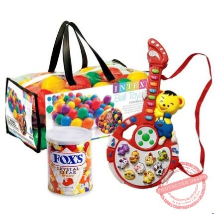 Intex Ball with Piano Guitar & Fox Candy Tin - Kids Gift Combos | Giftoo Pakistan