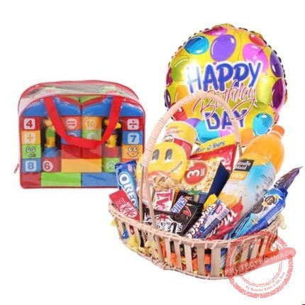 Gourmet Basket with Happy Birthday Balloon - Kids Gift Combos | Giftoo Pakistan