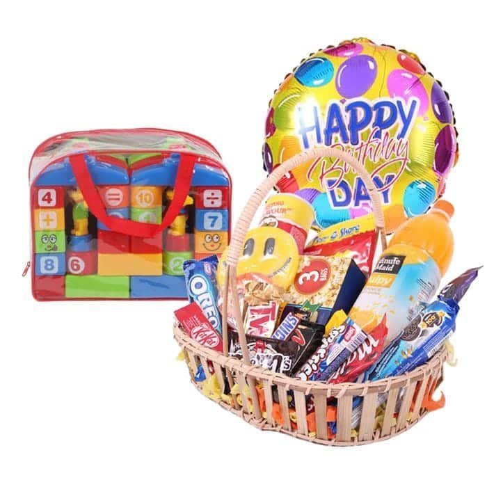 Gourmet Basket with Happy Birthday Balloon – Kids Gift Combos Gourmet Basket with Happy Birthday Balloon - Kids Gift Combos | Giftoo Pakistan