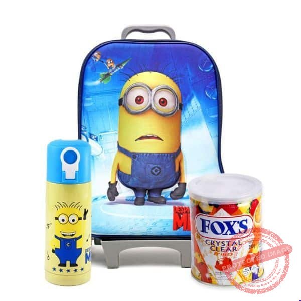 Minion School Bag with Fox Candy Tin & Water – Kids Gift Combos Minion School Bag with Fox Candy Tin & Water - Kids Gift Combos | Giftoo Pakistan