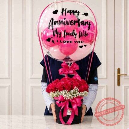 Dark Pink Theme Floral Balloon - Anniversary Gifts | Giftoo Pakistan