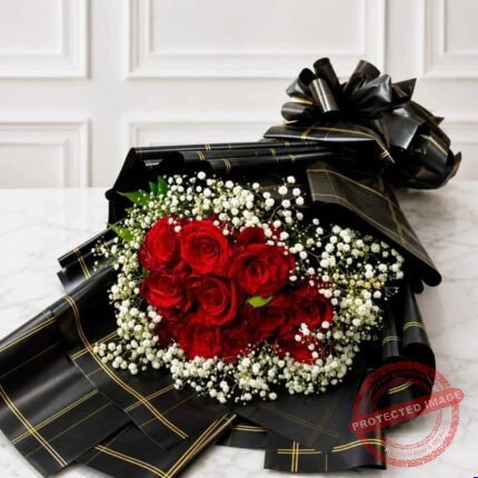 Red Roses Bouquet with Gypsophila - Anniversary Gifts | Giftoo Pakistan